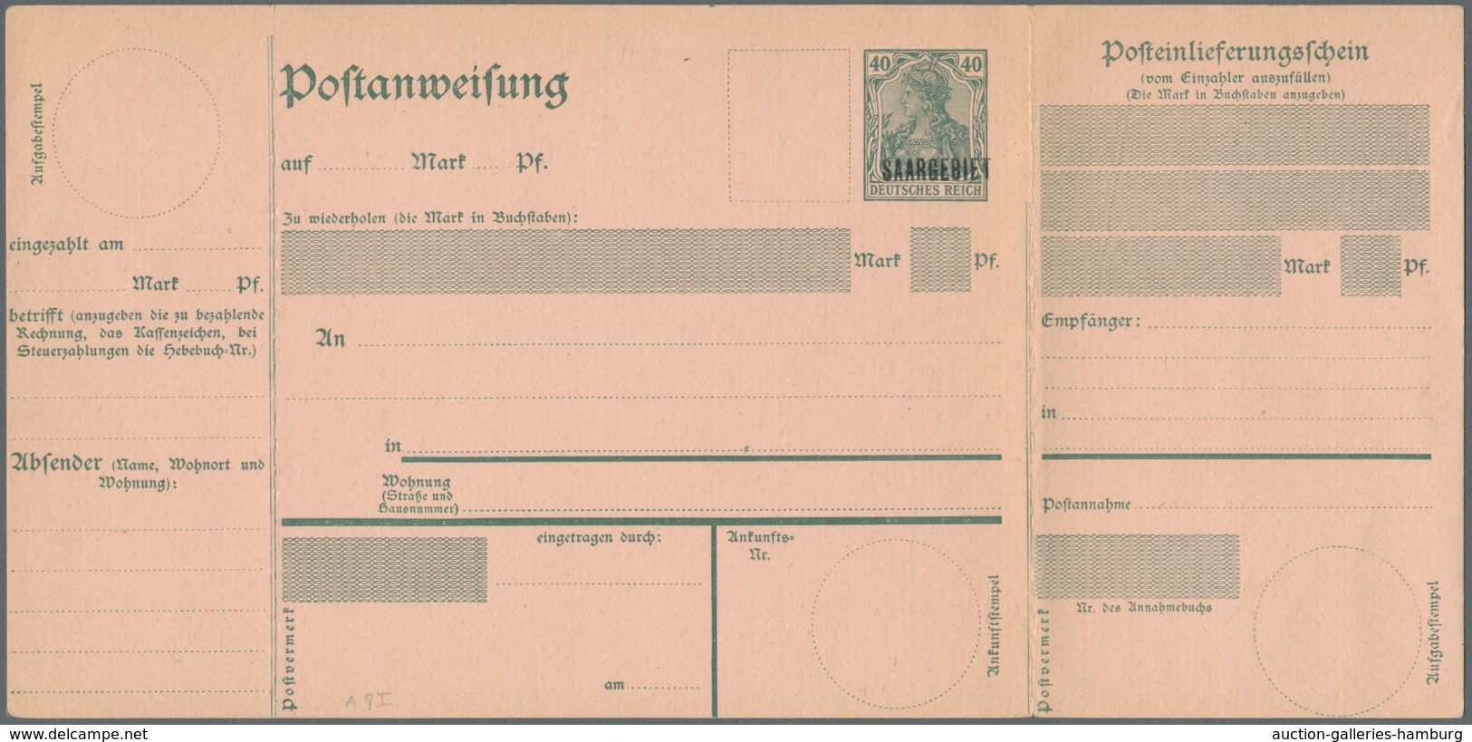 Deutsche Abstimmungsgebiete: Saargebiet - Ganzsachen: 1920, "Germania/Saargebiet" acht ungebrauchte