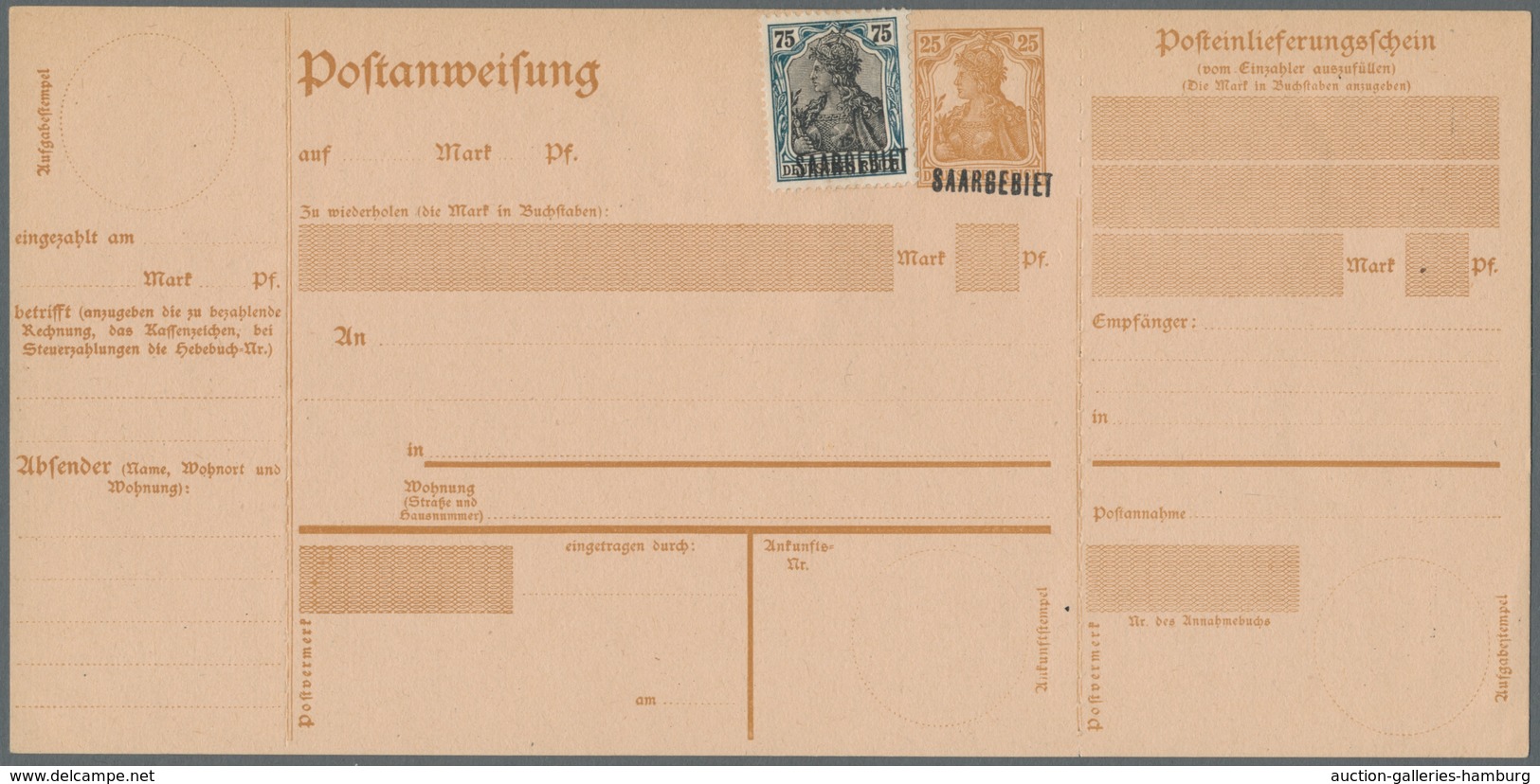 Deutsche Abstimmungsgebiete: Saargebiet - Ganzsachen: 1920, "25 Pfg. Germania/Saargebiet Type II", U - Enteros Postales
