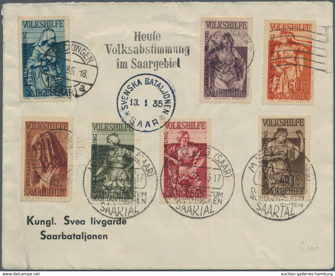 Deutsche Abstimmungsgebiete: Saargebiet - Feldpost: 1935, Volksabstimmung, Schwedische Feldpost. Zwe - Briefe U. Dokumente