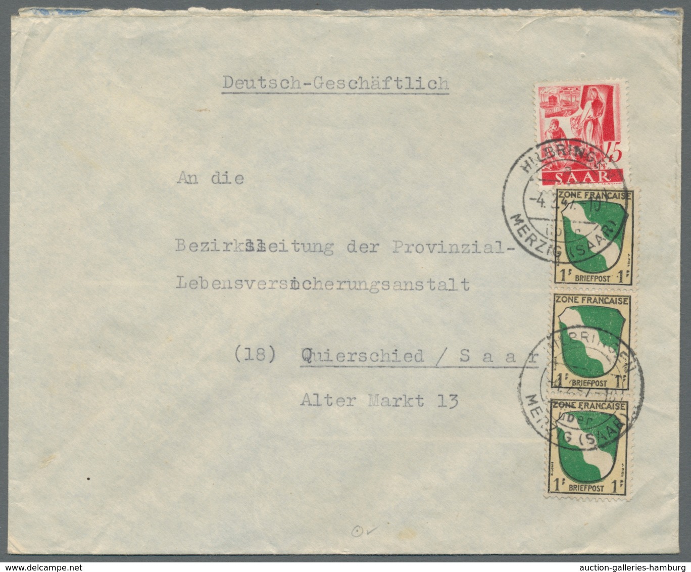Saarland (1947/56): 1947, "Saar I/Franz. Zone - Allg. Ausgabe", Drei Frankierte Belege Mit Länder-Mi - Cartas & Documentos