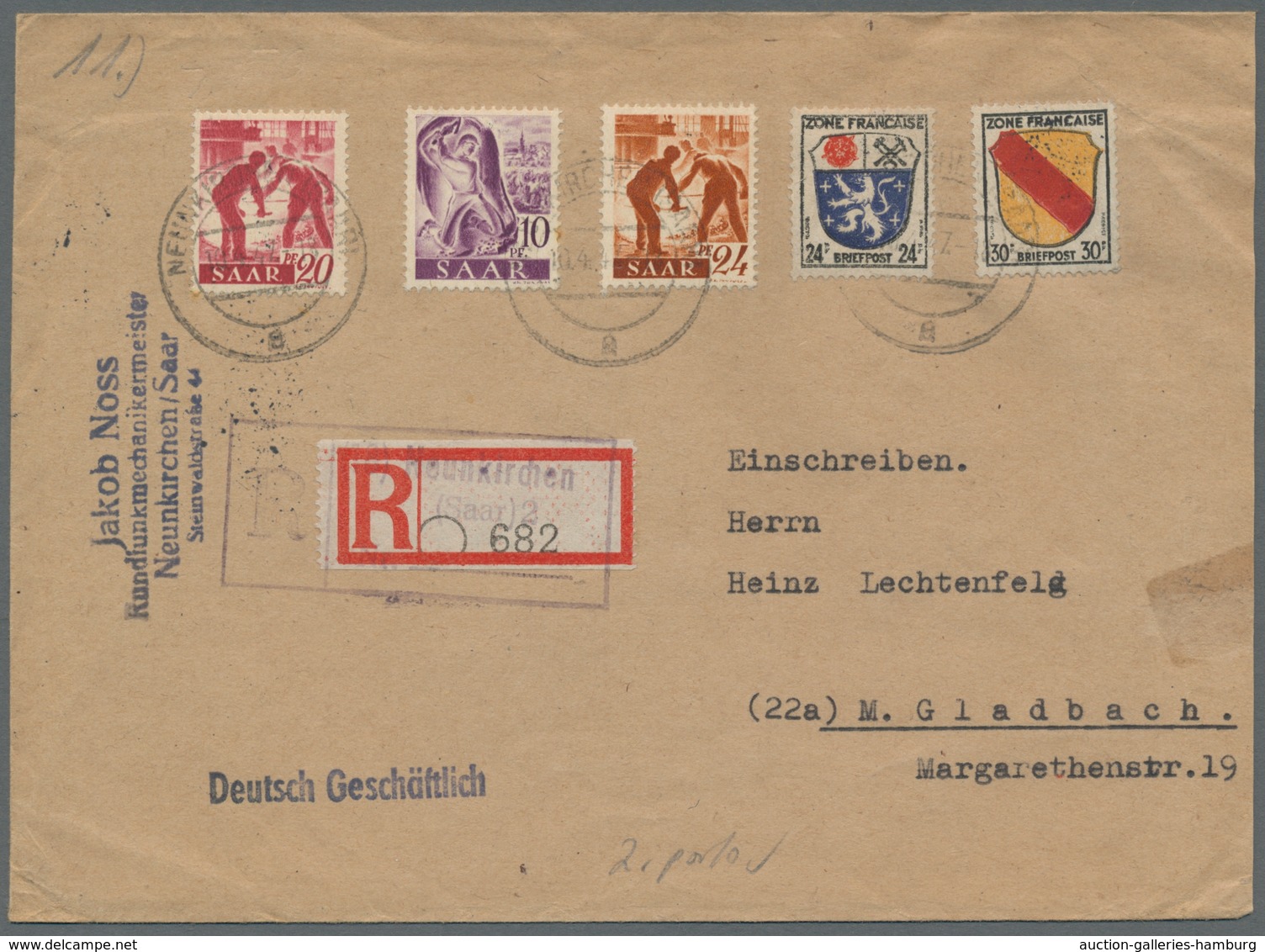 Saarland (1947/56): 1947, "Saar I/Franz. Zone - Allg. Ausgabe", Drei Frankierte Belege Mit Länder-Mi - Covers & Documents