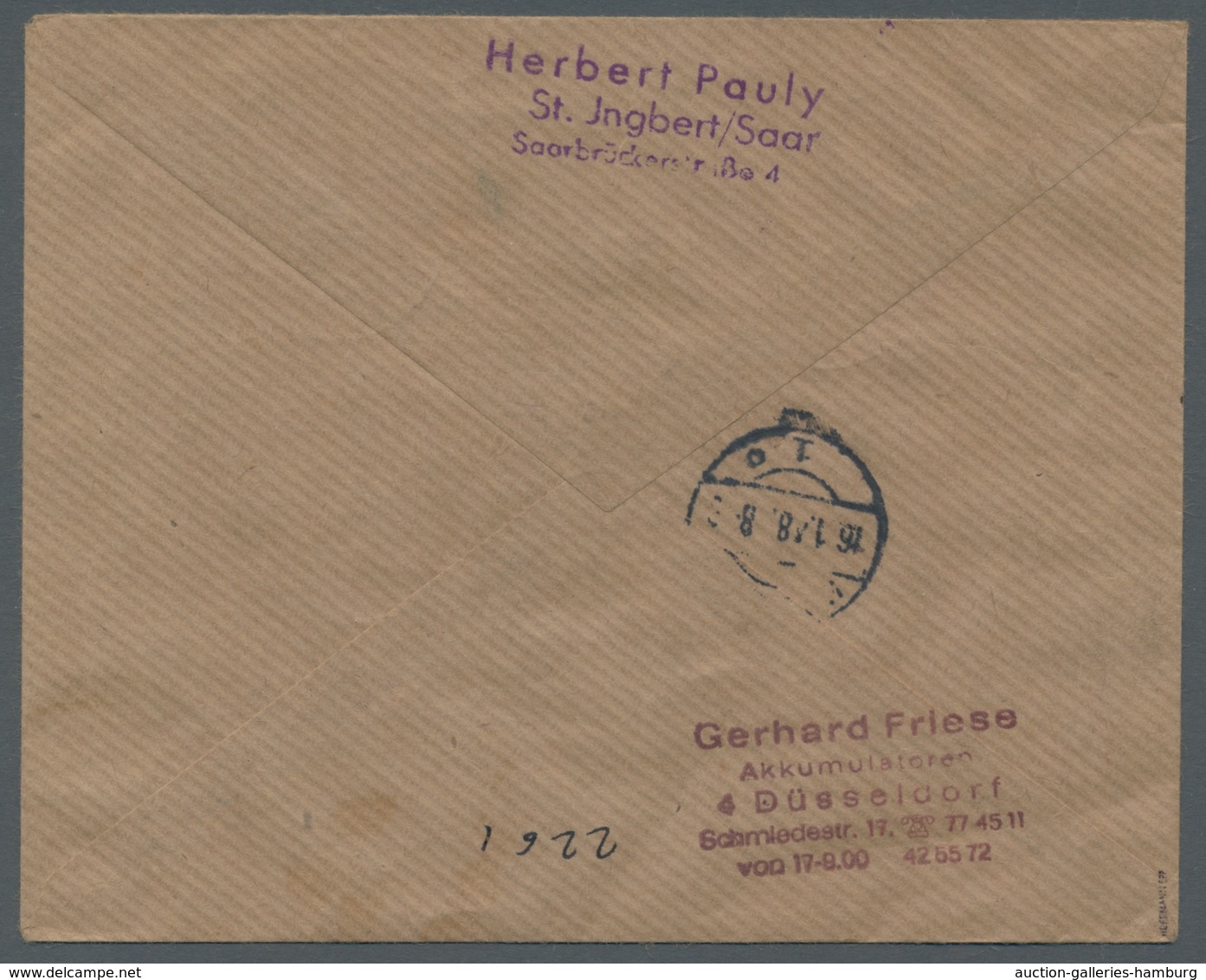 Saarland (1947/56): 1947, "10 C. Auf 2 Pfg. Urdruck" Als MiF Auf R-Brief Von ST. INGBERT (SAAR) B 14 - Covers & Documents