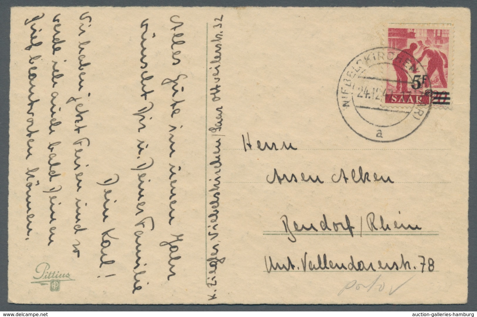 Saarland (1947/56): 1947, "5 Fr. Auf 20 Pfg. Urdruck" Als Portorichtige EF Auf Dekorativer Neujahrsk - Covers & Documents