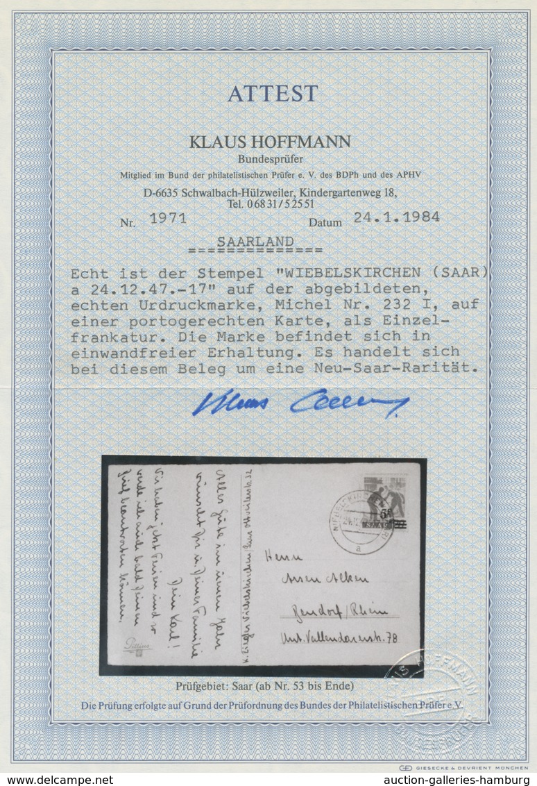 Saarland (1947/56): 1947, "5 Fr. Auf 20 Pfg. Urdruck" Als Portorichtige EF Auf Dekorativer Neujahrsk - Cartas & Documentos