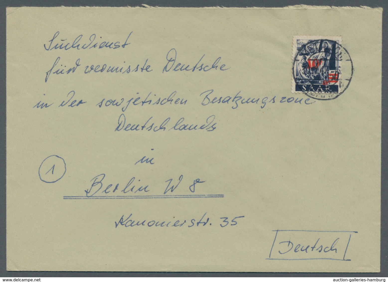 Saarland (1947/56): 1947, "10 Fr. Auf 50 Pfg. Urdruck", Der Gestempelt Sehr Seltene Wert Als Portori - Covers & Documents