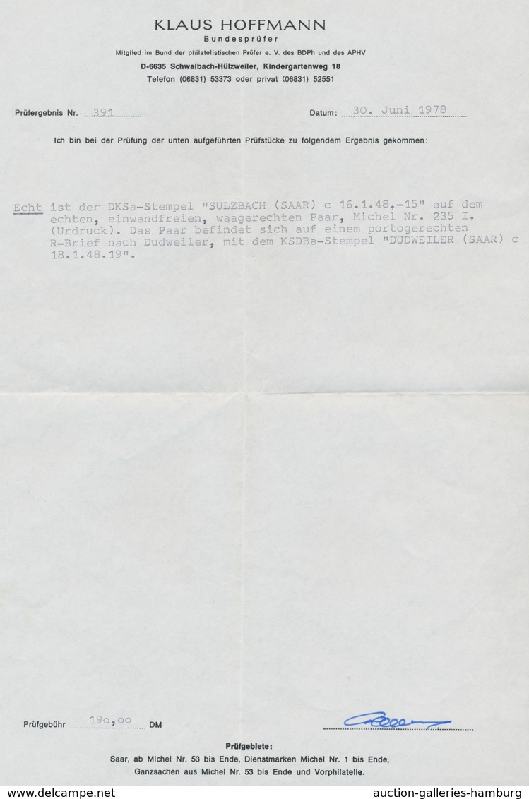 Saarland (1947/56): 1947, "10 Fr. Auf 50 Pfg. Urdruck", Waagerechtes Paar Als Portorichtige MeF Auf - Cartas & Documentos