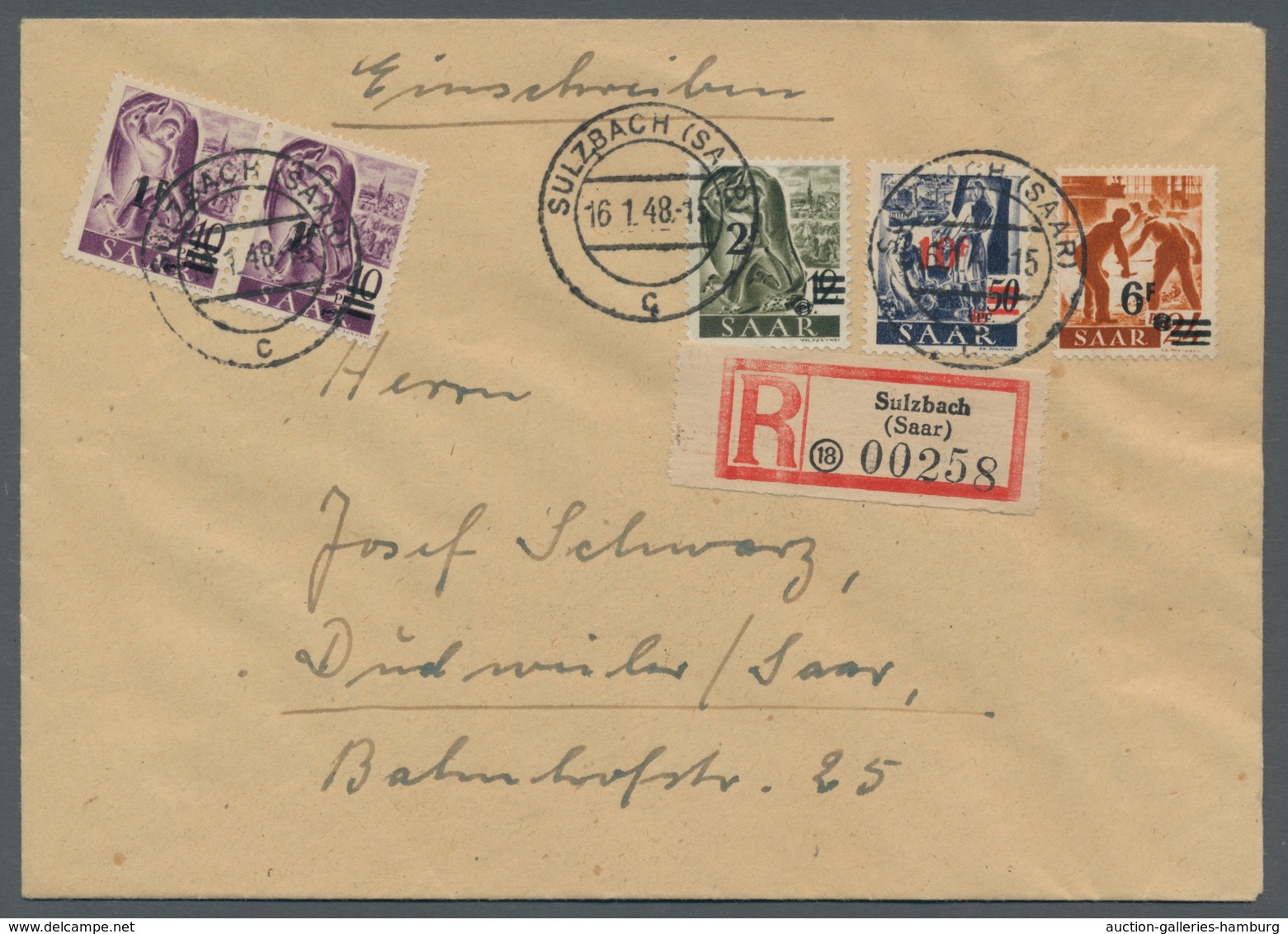 Saarland (1947/56): 1947, "10 Fr. Auf 50 Pfg. Urdruck" Als Portorichtige MiF Mit Mi. 228 Z I/I Und I - Covers & Documents