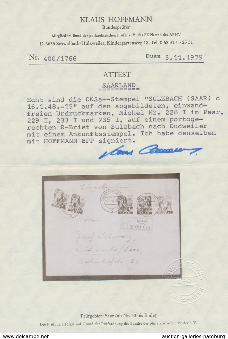 Saarland (1947/56): 1947, "10 Fr. Auf 50 Pfg. Urdruck" Als Portorichtige MiF Mit Mi. 228 Z I/I Und I - Cartas & Documentos