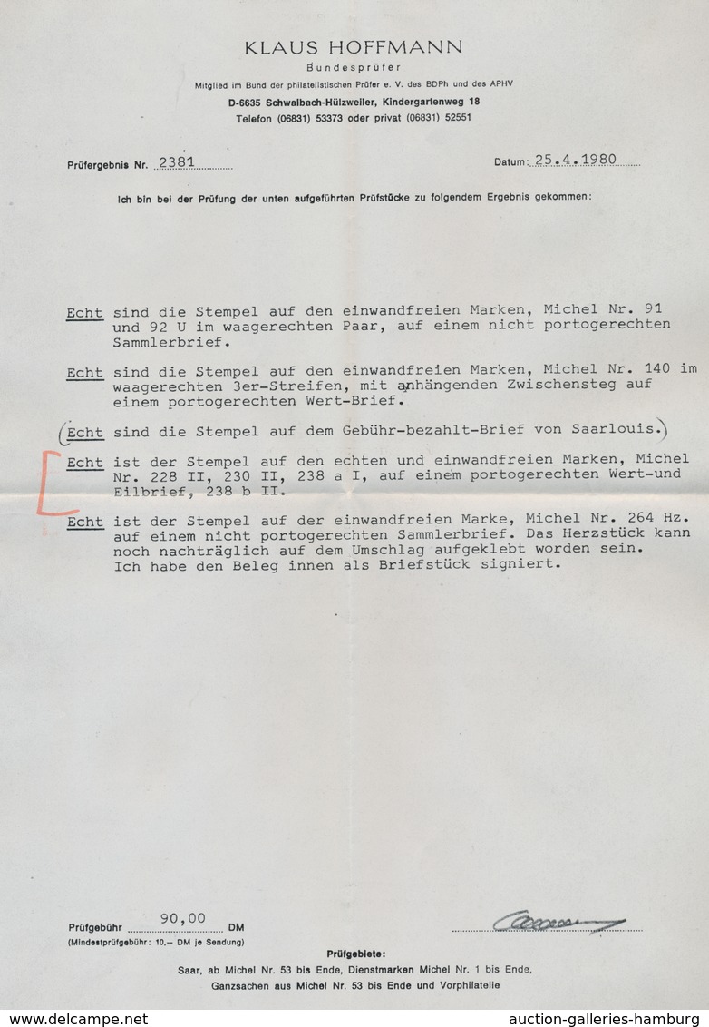 Saarland (1947/56): 1947, "50 Fr. Auf 1 Mk. Urdruck", Zwei Werte Mit Zusatzfrankatur Auf Sehr Selten - Covers & Documents