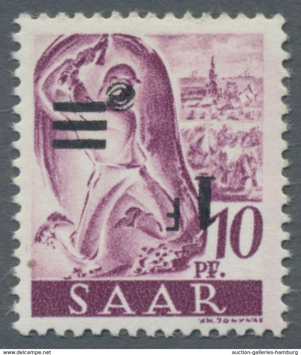 Saarland (1947/56): 1947, "Saar II", acht postfrische Werte mit kopfstehendem Aufdruck, einmal Eckza