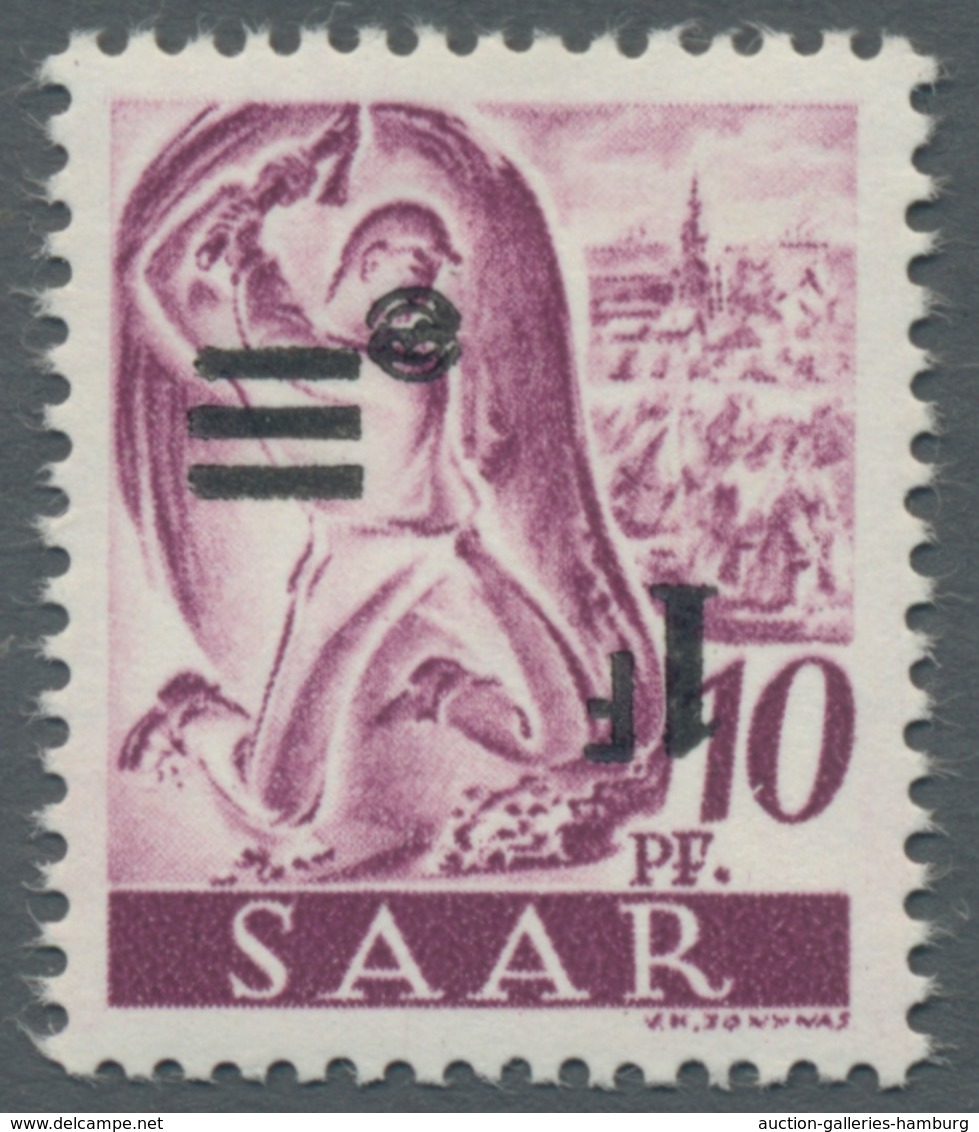 Saarland (1947/56): 1947, "Saar II", acht postfrische Werte mit kopfstehendem Aufdruck, einmal Eckza