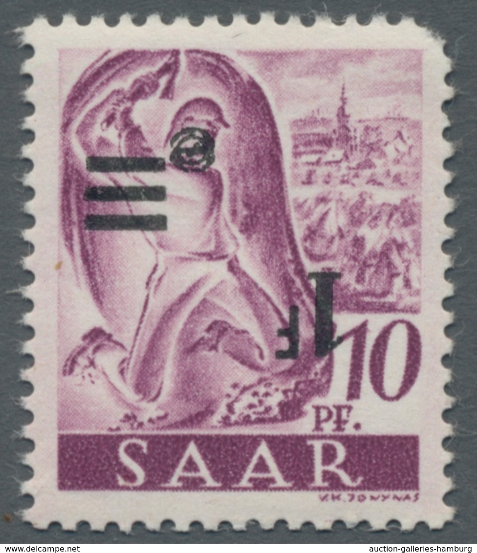 Saarland (1947/56): 1947, "Saar II", acht postfrische Werte mit kopfstehendem Aufdruck, einmal Eckza