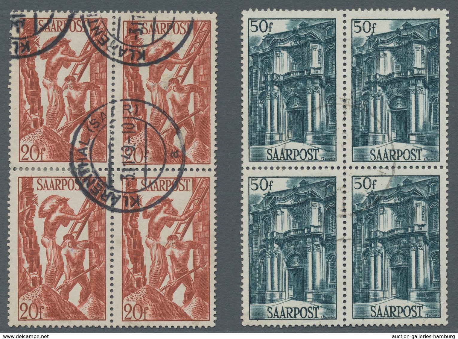 Saarland (1947/56): 1948, "Saar III", Gestempelter Viererblocksatz, Teils Kleine Einschränkungen (ge - Covers & Documents