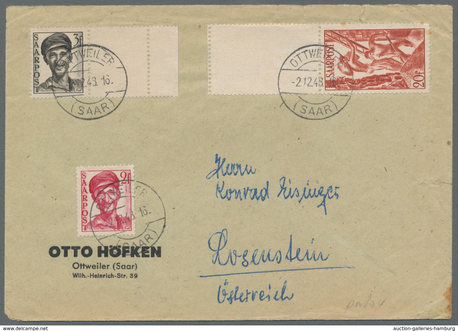 Saarland (1947/56): 1948, "Saar III", Drei Frankierte Belege Mit U.a. Randwerten Mit Leerfeldern, Se - Cartas & Documentos