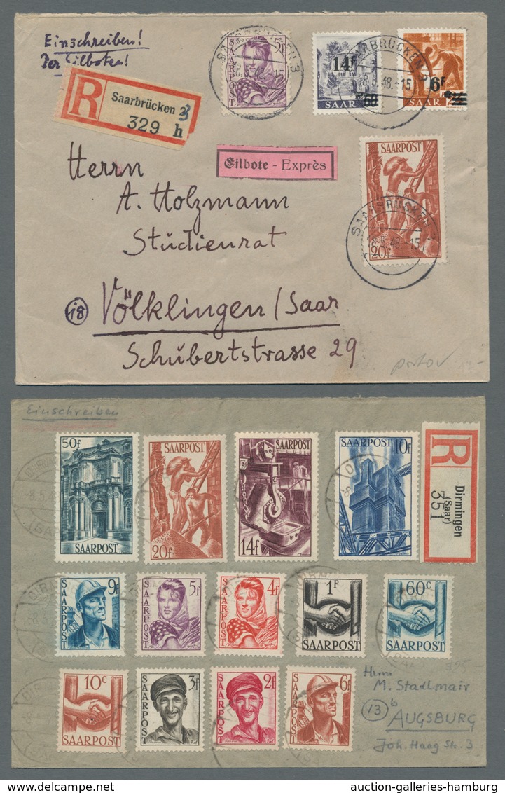 Saarland (1947/56): 1948, "Saar III", Kleine Zusammenstellung Von Fünf Frankierten Belegen, Dabei Je - Covers & Documents