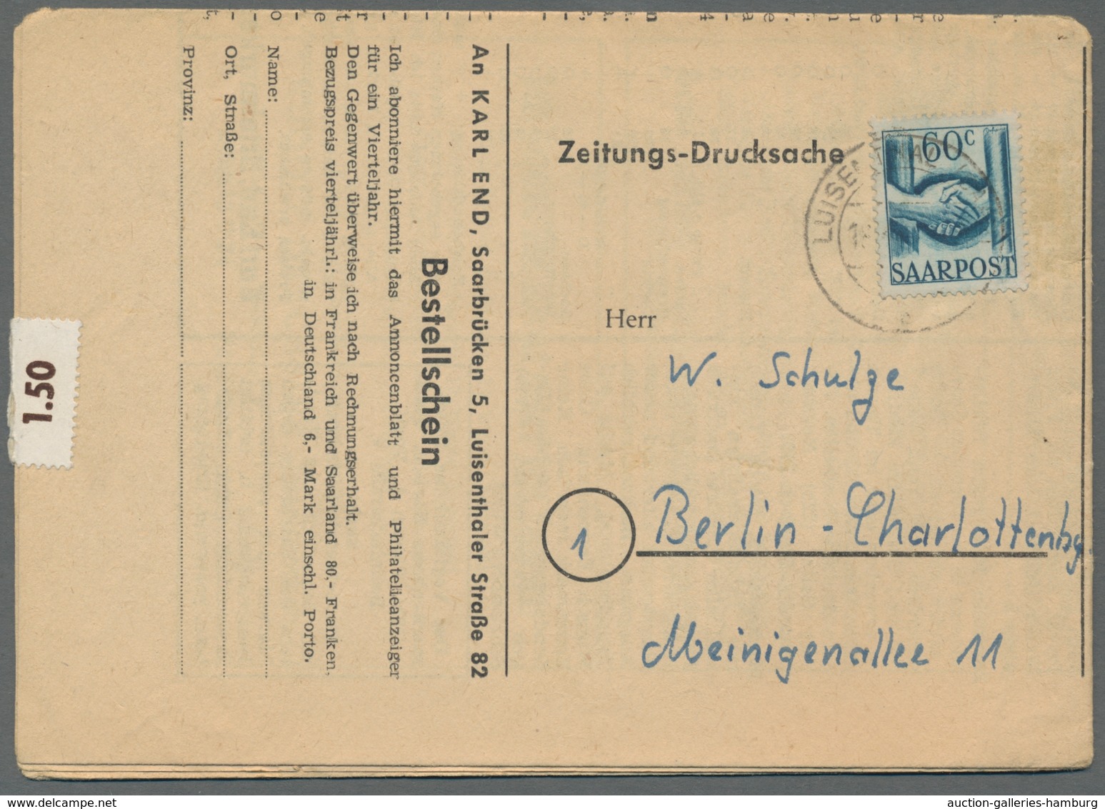 Saarland (1947/56): 1948, "60 C. Saar III", Portorichtige EF Auf Zeitungs-Drucksache Und Zehnerblock - Cartas & Documentos