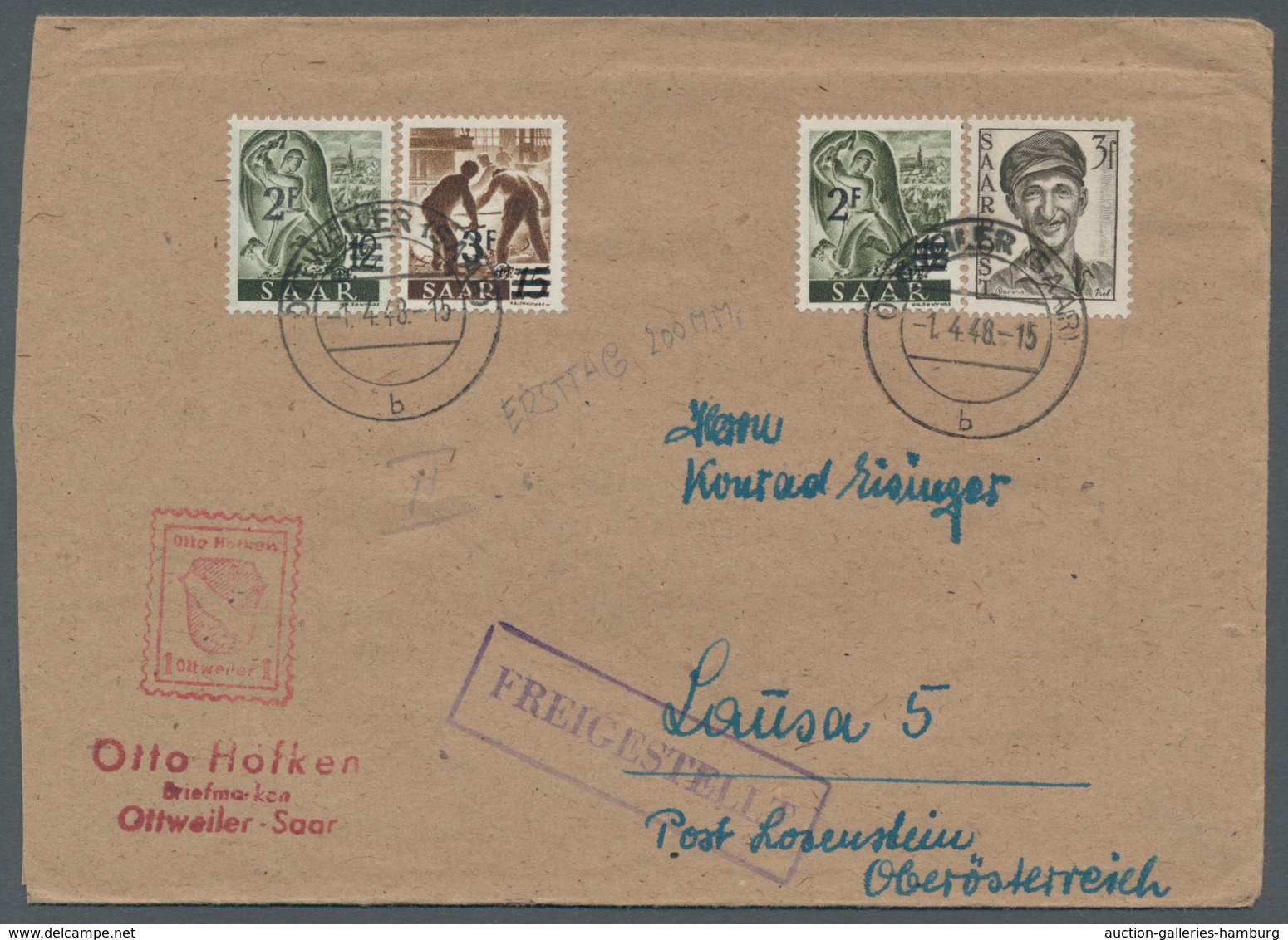 Saarland (1947/56): 1948, "3 Fr. Saar III" Mit Zusatzfrankatur Als Portorichtige MiF Auf Auslandsbri - Cartas & Documentos