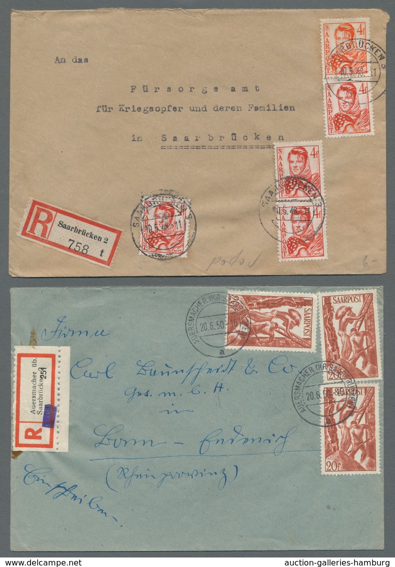 Saarland (1947/56): 1948, "4 Und 20 Fr. Saar III", Fünf Bzw. Drei Werte Je Als Portorichtige MeF Auf - Briefe U. Dokumente