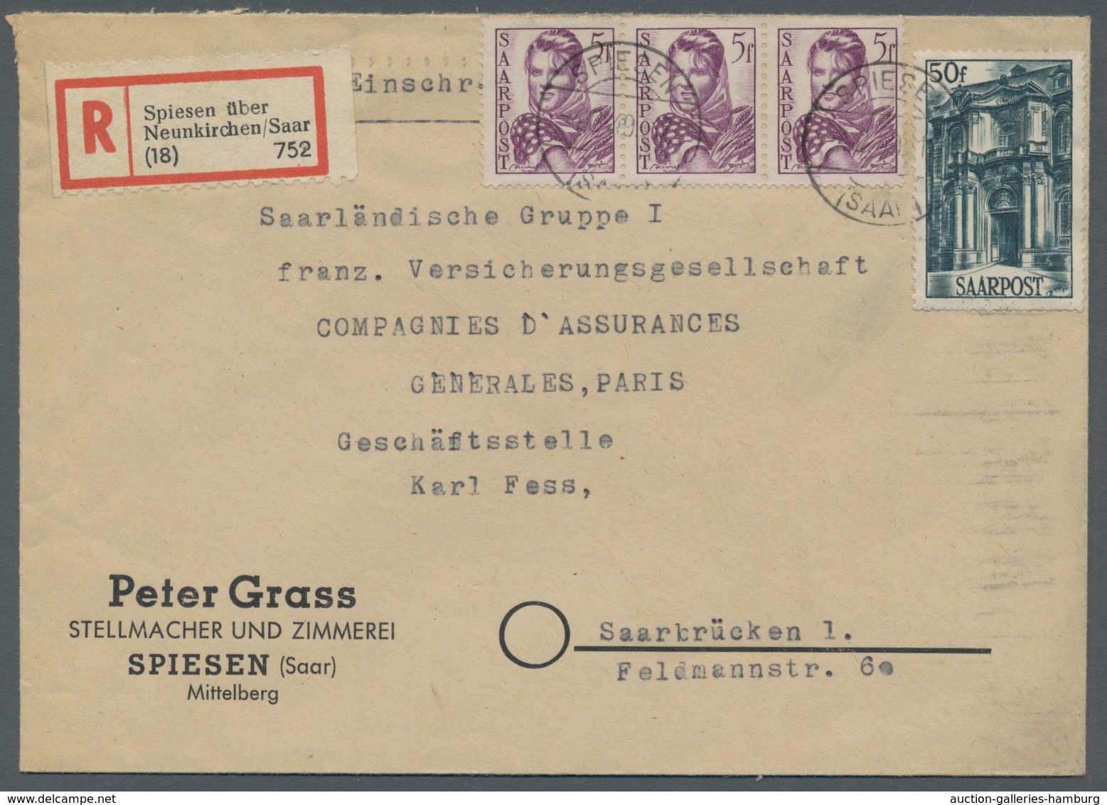 Saarland (1947/56): 1948, "50 Fr. Saar III Ohne Stecherzeichen", Der Heute Nicht Mehr Gelistetete Pl - Covers & Documents