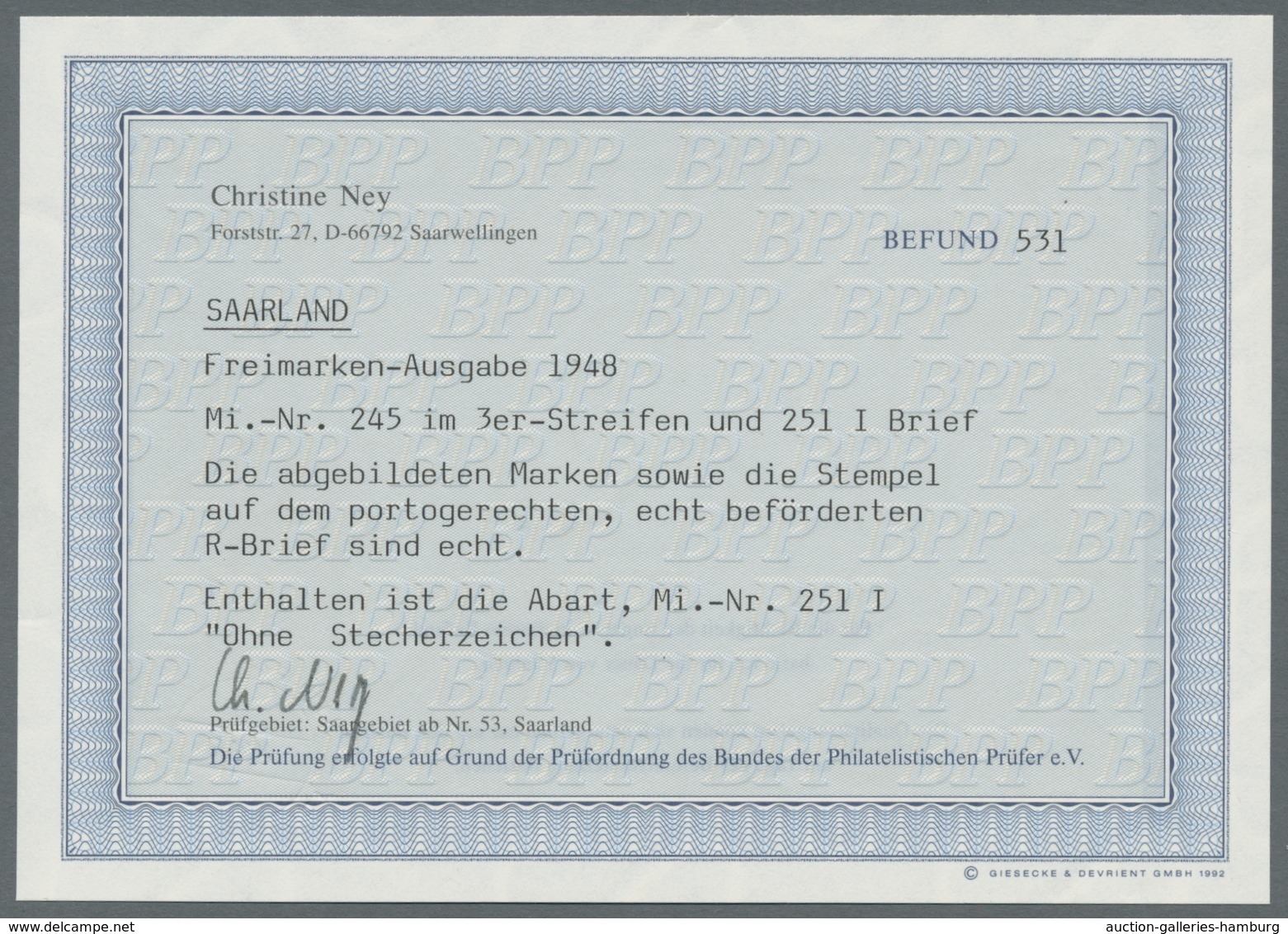 Saarland (1947/56): 1948, "50 Fr. Saar III Ohne Stecherzeichen", Der Heute Nicht Mehr Gelistetete Pl - Cartas & Documentos