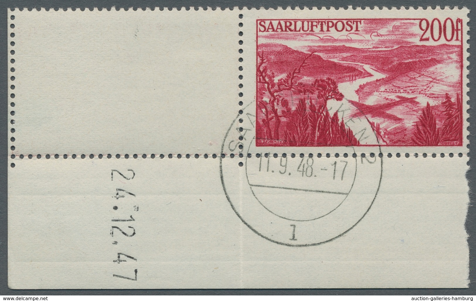 Saarland (1947/56): 1948, "25 Bis 200 Fr. Flugpost Saar III Mit Druckdatum Und Zusätzlich Durchgezäh - Covers & Documents