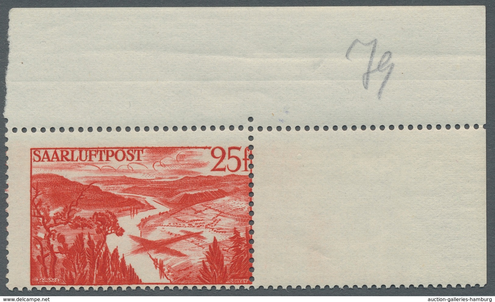 Saarland (1947/56): 1948, "25 Fr. Flugpost Saar III", Postfrischer Eckrandwert Mit Dekorativer Dezen - Cartas & Documentos