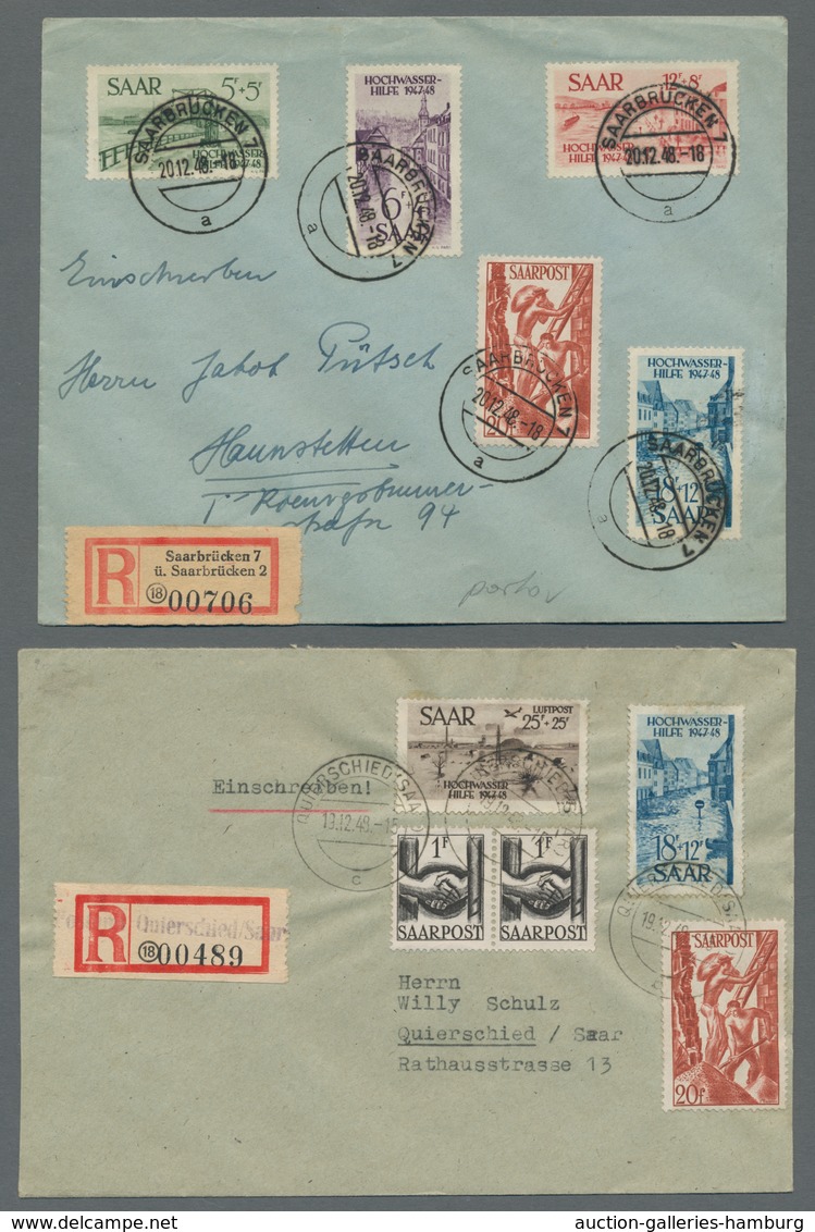 Saarland (1947/56): 1948, "Hochwasserhilfe" überkomplett Auf Zwei R-Briefen In Guter Erhaltung, Einm - Cartas & Documentos