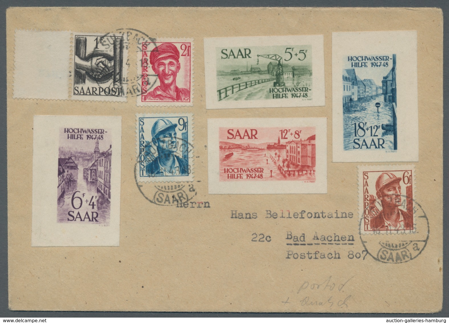 Saarland (1947/56): 1948, Zwei Kuriose Belege Mit Den Blockeinzelmarken Auf Sonst Portorichtig Frank - Cartas & Documentos