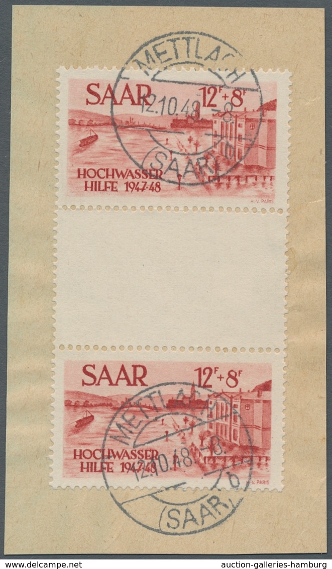 Saarland (1947/56): 1948, "12 Fr. Hochwasserhilfe Als Senkrechtes Zwischenstegpaar", Sauber Mit Zwei - Covers & Documents