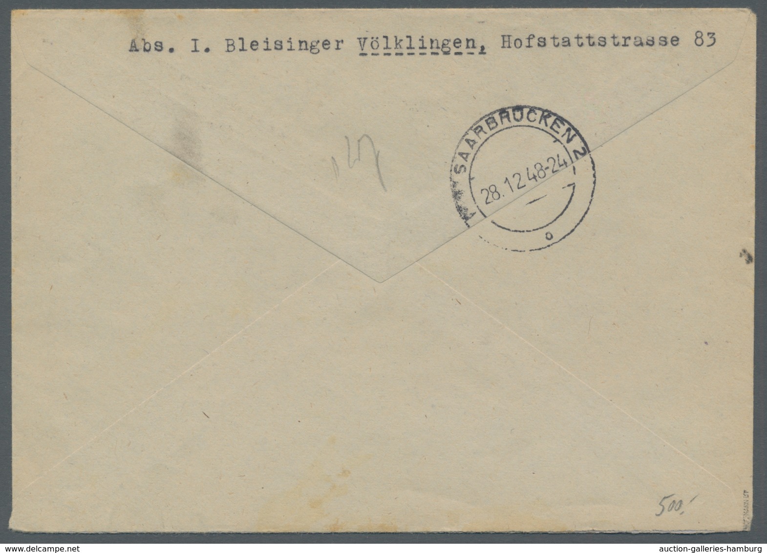 Saarland (1947/56): 1948, "25 Fr. Hochwasserhilfe" Mit Zusatzfrankatur Als Portorichtige MiF Auf R-B - Cartas & Documentos