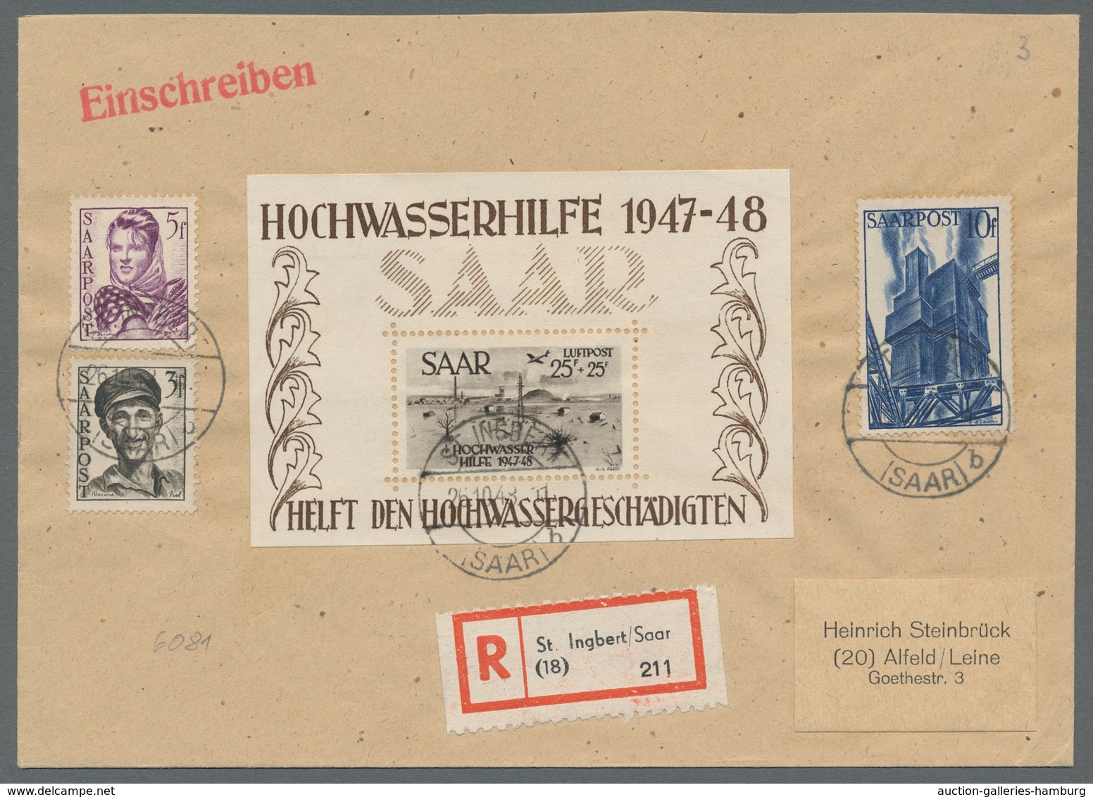 Saarland (1947/56): 1948, "Hochwasserhilfe-Blockpaar" Je Mit Zusatzfrankatur Als Portorichtige MiF ( - Cartas & Documentos