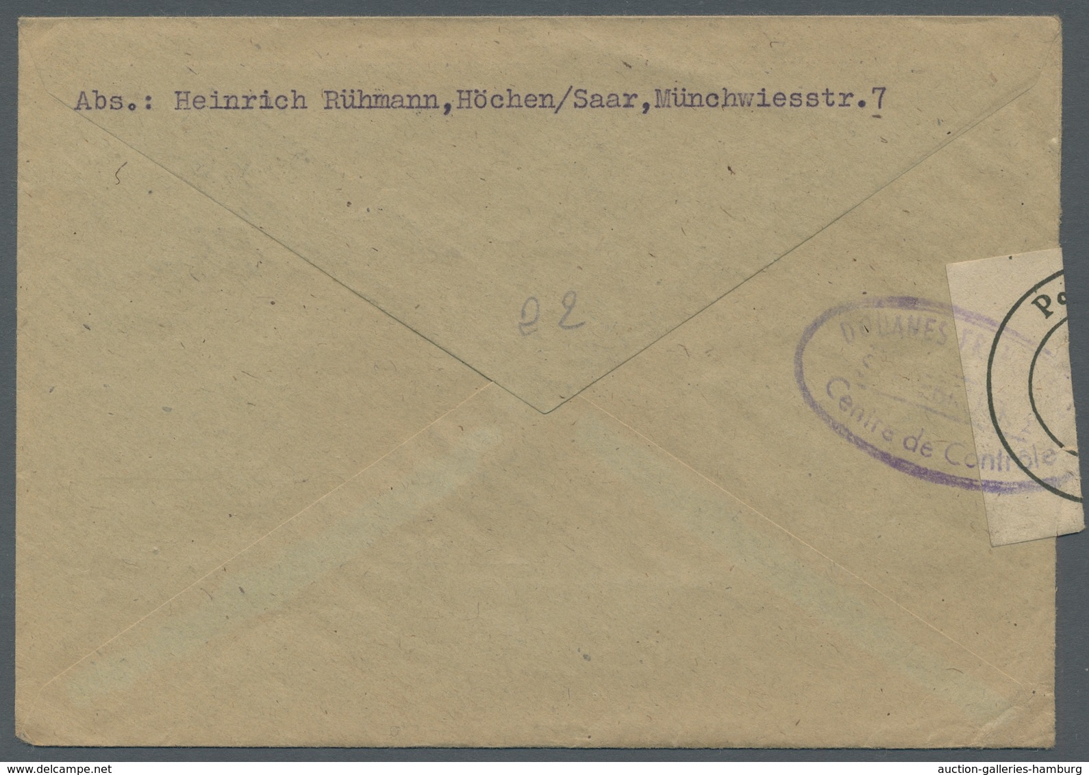 Saarland (1947/56): 1948, "25 Fr. 1 Jahr Verfassung" Mit ESST Als Portorcihtige EF Auf Brief Nach Le - Covers & Documents
