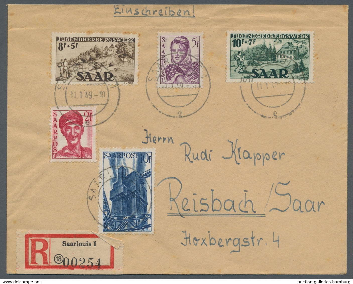 Saarland (1947/56): 1949, "Jugendherbergswerk" Mit Zusatzfrankatur Als Portorichtige MiF Mit Ersttag - Cartas & Documentos