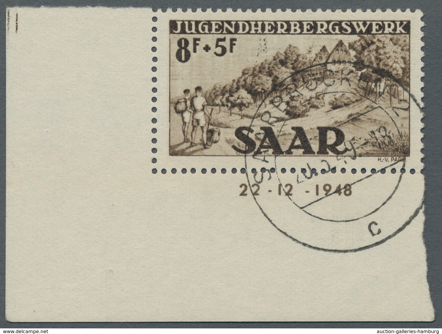 Saarland (1947/56): 1949, "Jugendherbergswerk Mit Druckdatum", Sauber Gestempelte Eckrandwerte, Die - Cartas & Documentos