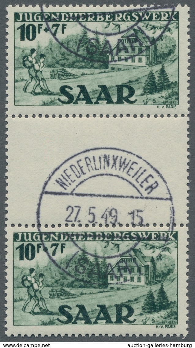 Saarland (1947/56): 1949, "Jugendherbergswerk Als Zwischenstegpaare", Sauber Gestempelte Einheiten, - Cartas & Documentos