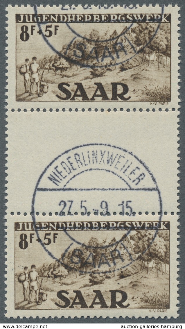 Saarland (1947/56): 1949, "Jugendherbergswerk Als Zwischenstegpaare", Sauber Gestempelte Einheiten, - Cartas & Documentos