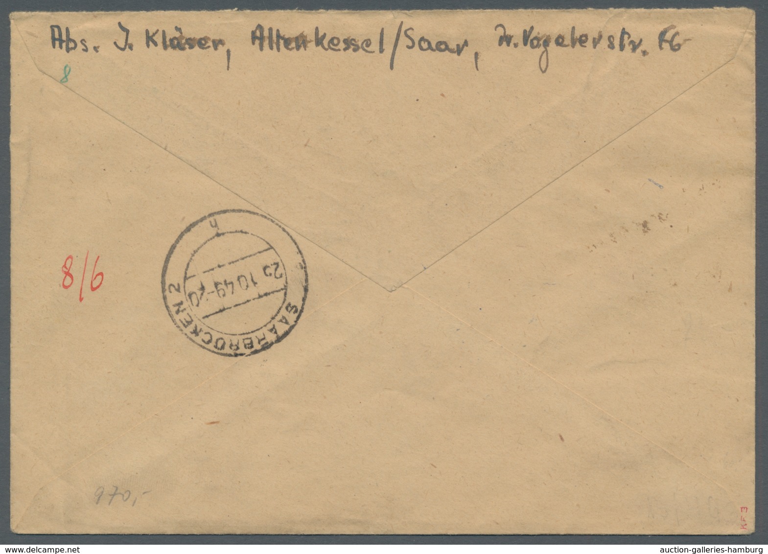 Saarland (1947/56): 1949, "10 Fr. Jugendherbergswerk Mit PLF I" Mit Zusatzfrankatur (u.a. Paar Mi. 2 - Cartas & Documentos
