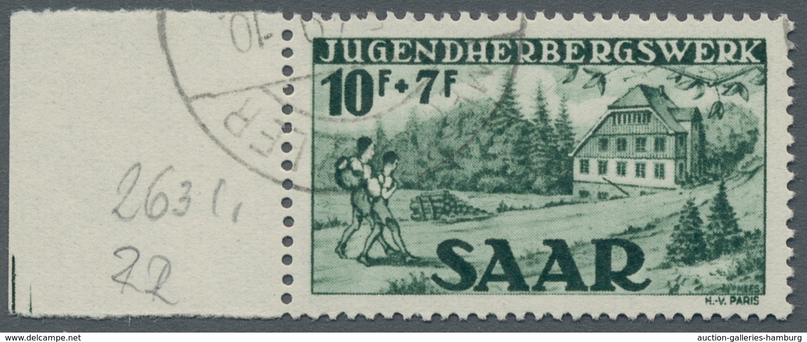 Saarland (1947/56): 1949, "10 Fr. Jugendherbergswerk Mit PLF I", Sauber Gestempelter Randwert In Tad - Cartas & Documentos