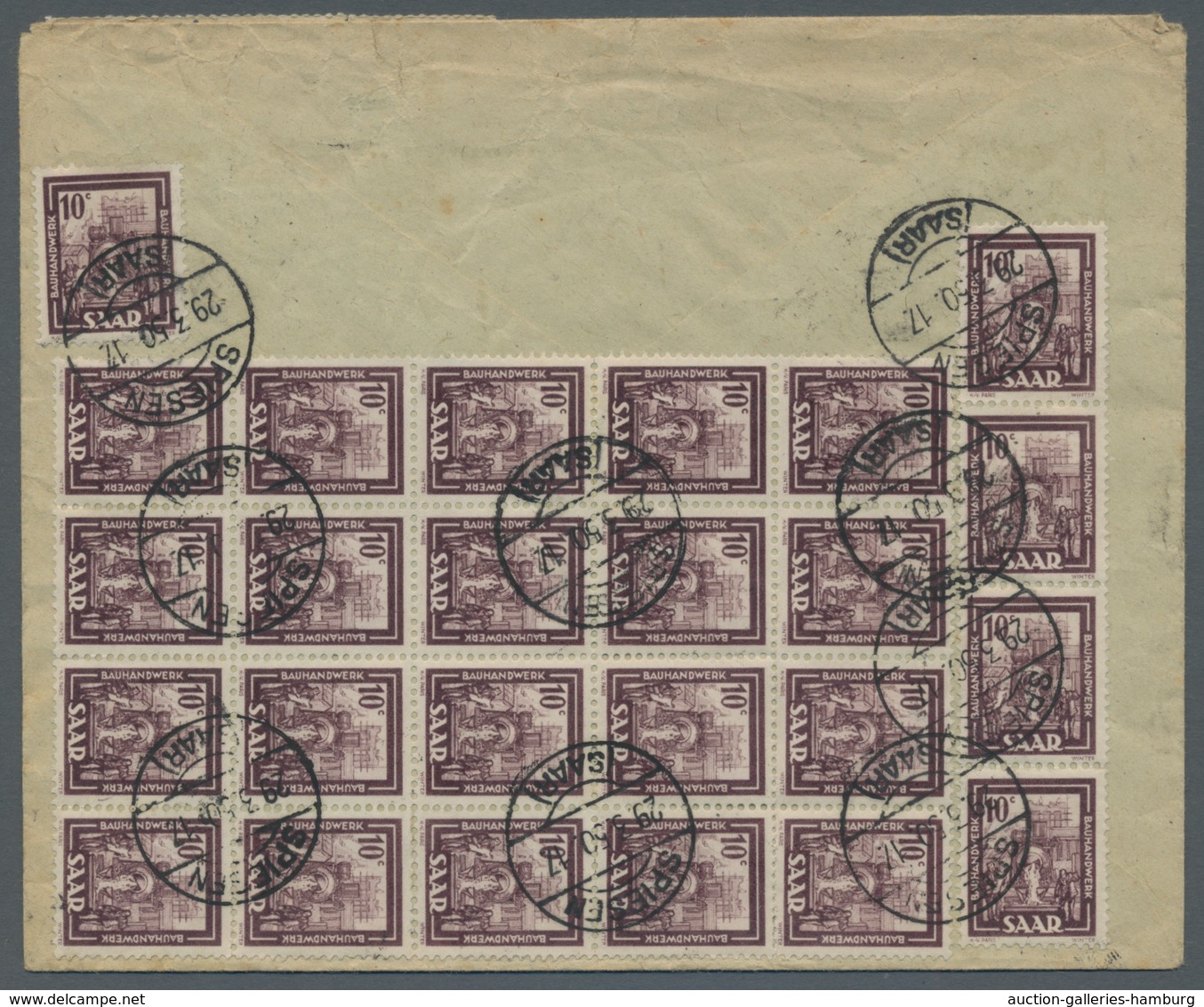 Saarland (1947/56): 1949, "10 C. Saar IV", 50 Werte Vs./rs. Als Seltene Portorichtige Massen-MeF Auf - Cartas & Documentos