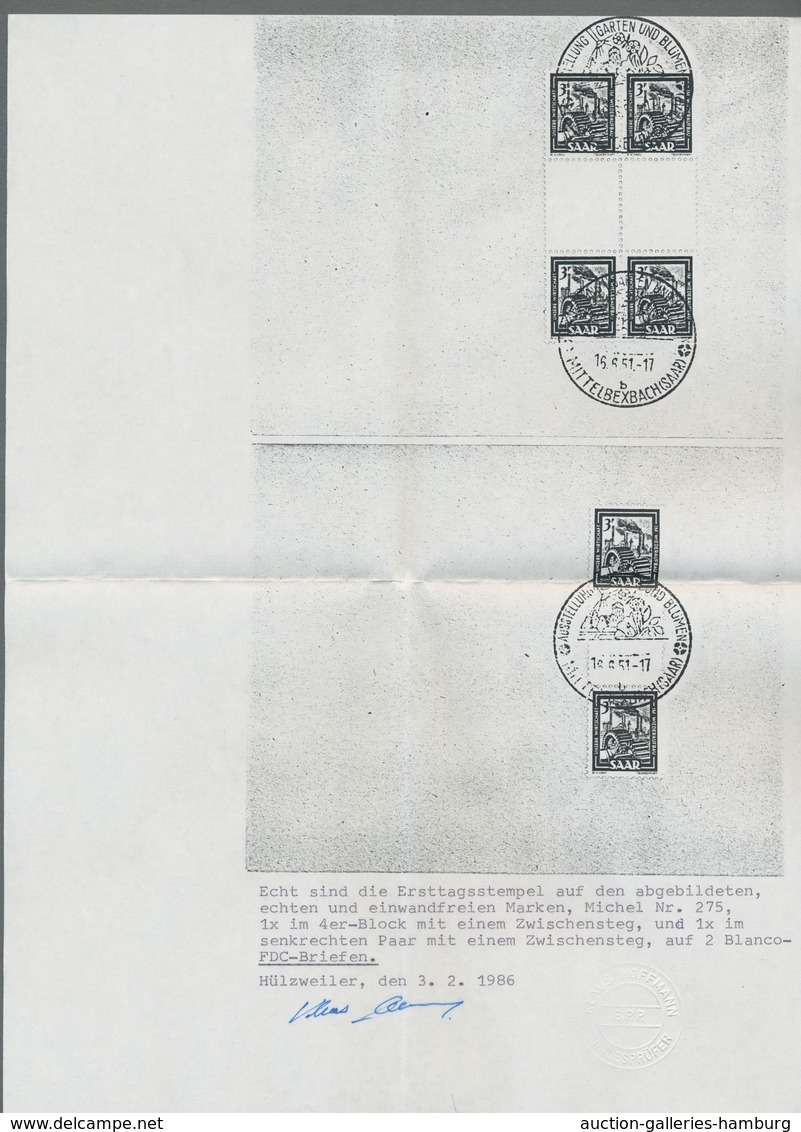 Saarland (1947/56): 1949, "3, 6 Und 18 Fr. Saar IV Je Als Zwischenstegpaar", Sechs Blanko-FDC Mit SS - Cartas & Documentos