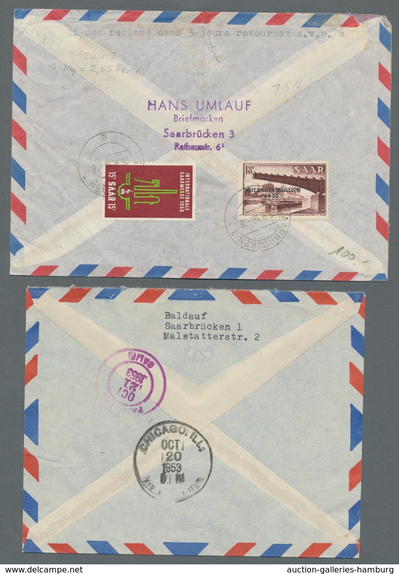 Saarland (1947/56): 1949, "Saar IV", Zusammenstellung Von Vier Frankierten Flugbelegen, Alle Portori - Cartas & Documentos