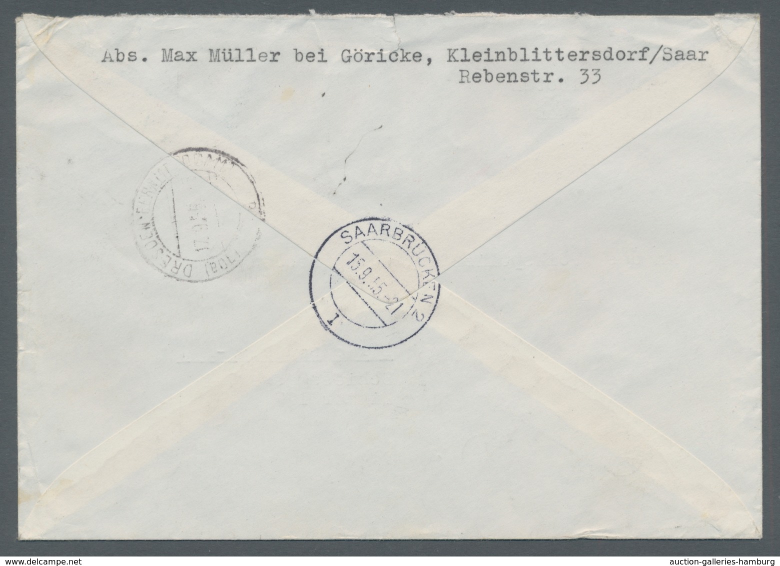 Saarland (1947/56): 1949, "100 Fr. Saar IV Mit PLF II" Als Sehr Seltene Portorichtige EF Auf Eil-R-B - Cartas & Documentos