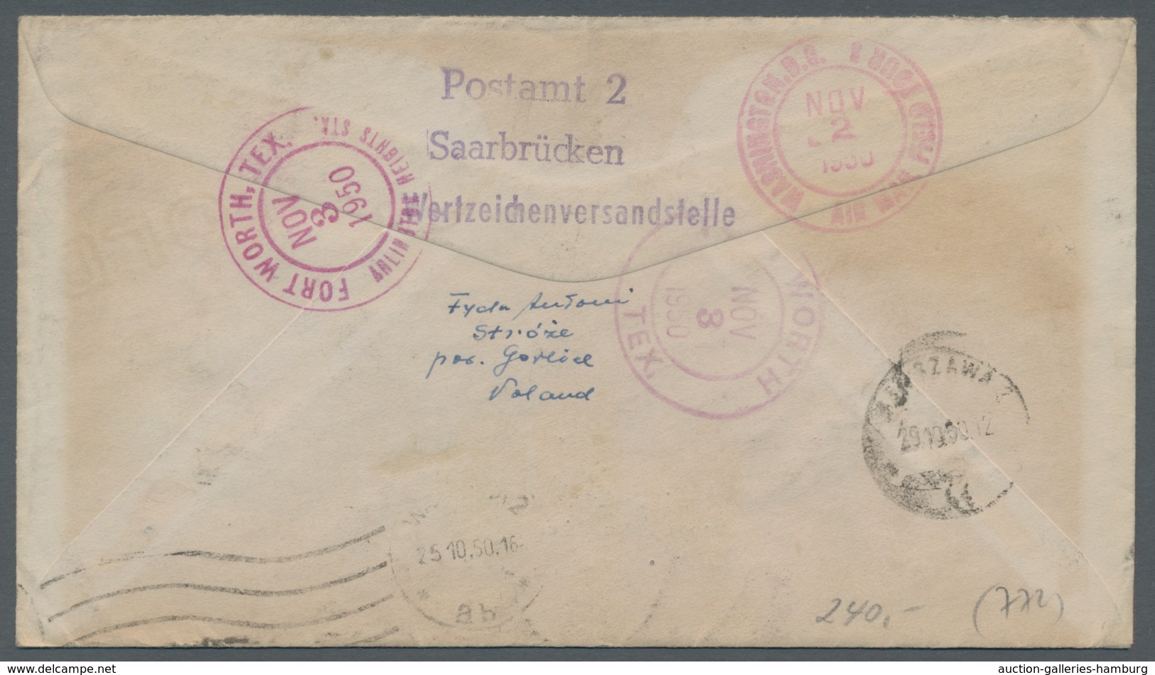 Saarland (1947/56): 1950, "Kolping Und Wust", Einzelwerte (Mi. 290 Ein Eckzahnfehler) Als MiF Von De - Cartas & Documentos