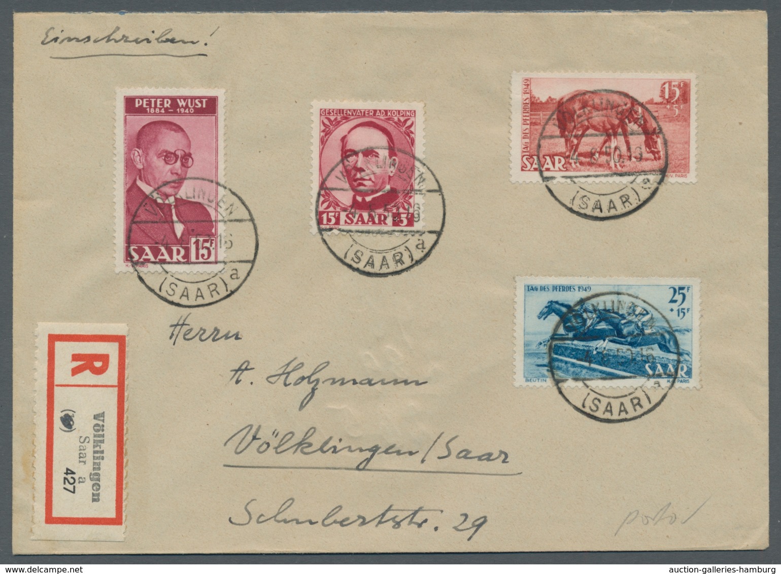 Saarland (1947/56): 1950, "Kolping Und Wust" Zusammen Mit Mi. 265-66 Als Portorichtige MiF Auf Orts- - Cartas & Documentos