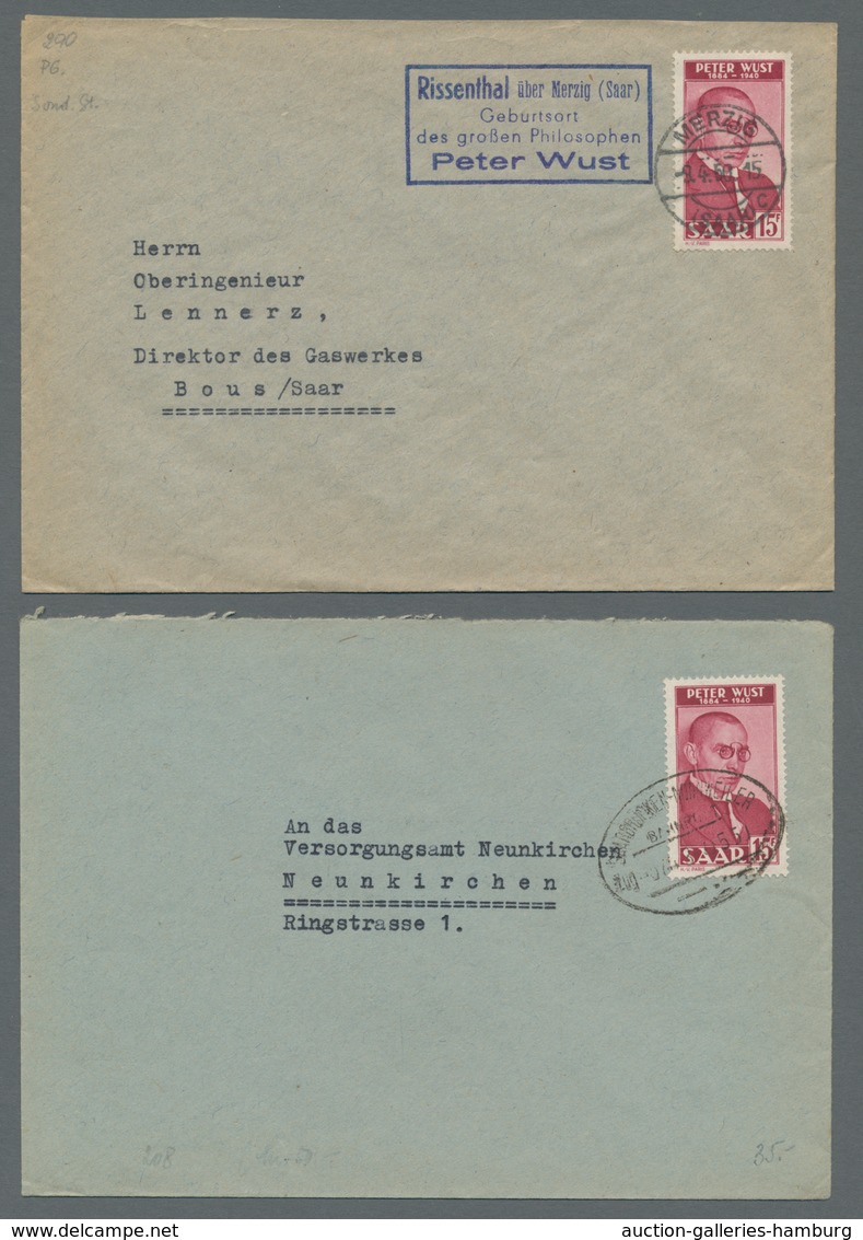 Saarland (1947/56): 1950, "P. Wust", Zwei Einzelwerte Je Als Portorichtige EF Auf Fernbriefen, Einma - Cartas & Documentos