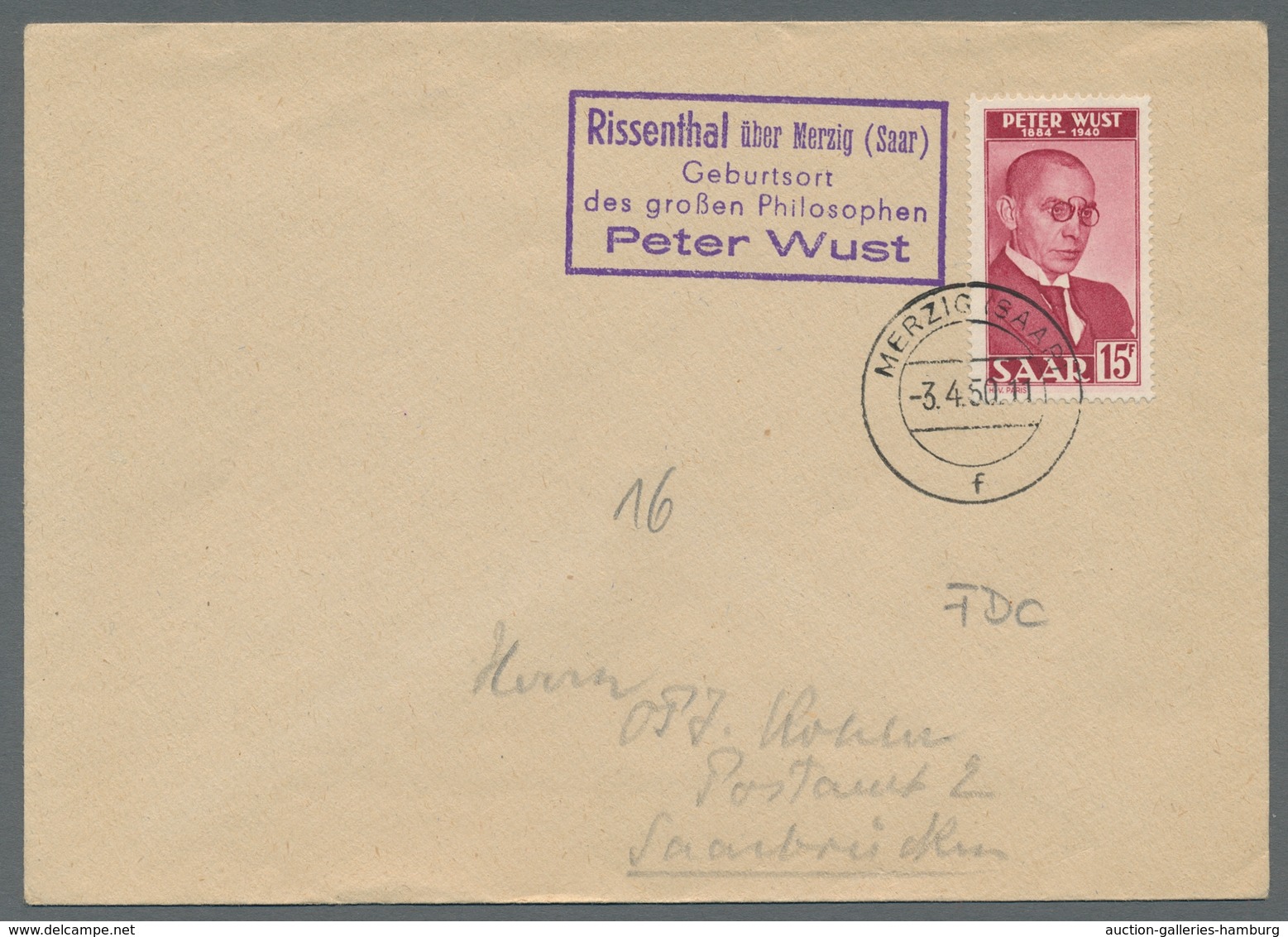 Saarland (1947/56): 1950, "P. Wust Und Rotes Kreuz" Je Als Ersttagsbrief Bzw. -karte In Sehr Guter E - Cartas & Documentos