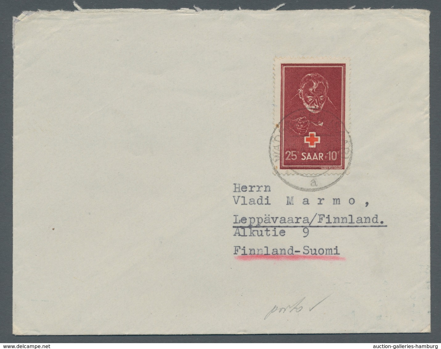 Saarland (1947/56): 1950, "Rotes Kreuz", Einzelwert Als Portorichtige EF Auf Brief Von WADGASSEN (SA - Cartas & Documentos