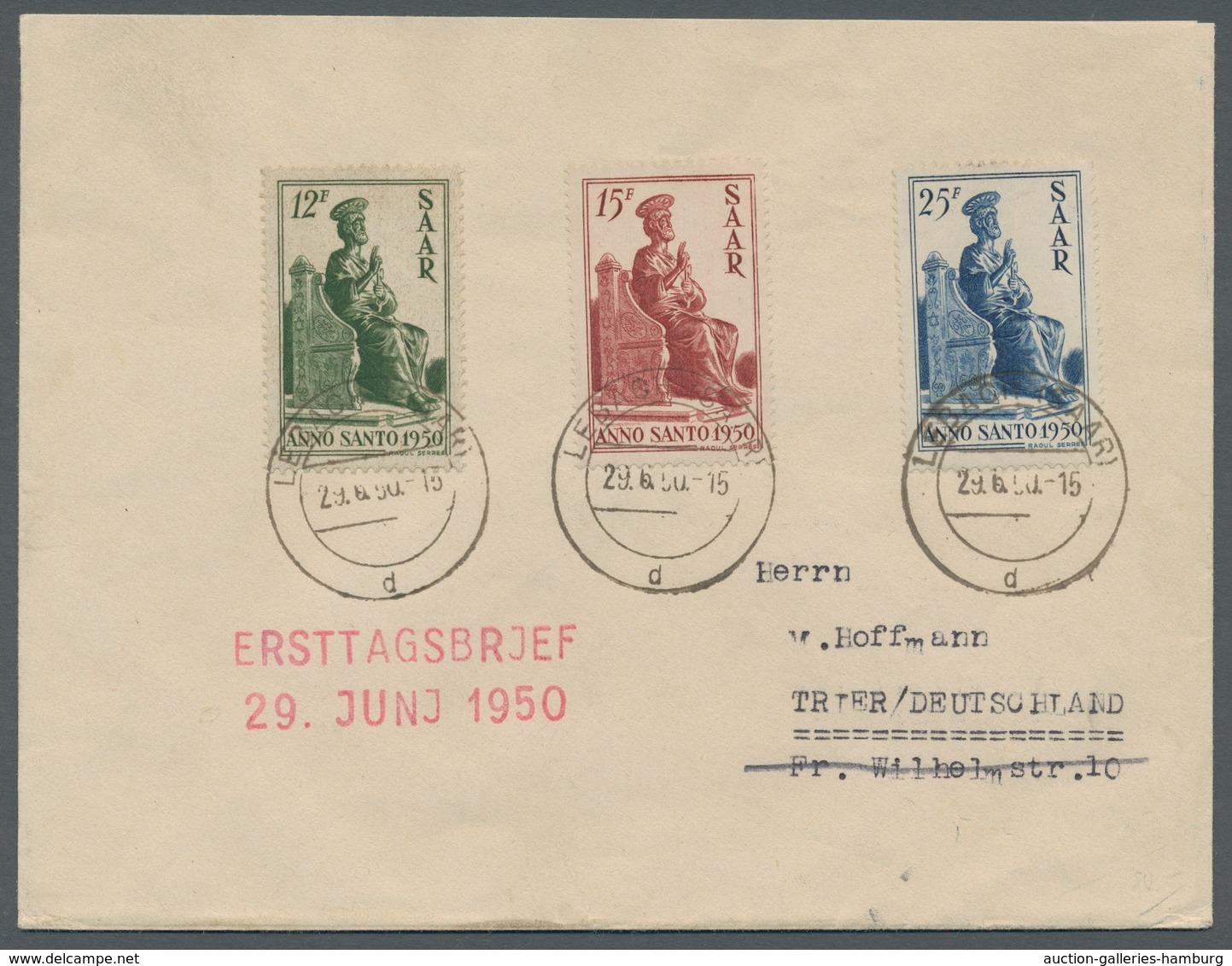 Saarland (1947/56): 1950, "Heiliges Jahr" Komplett Je Mit Ersttagsstempel LEBACH (SAAR) D 29.6.50 Au - Cartas & Documentos