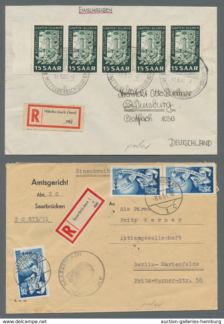 Saarland (1947/56): 1950/51, Drei Portorichtige MeF In Guter Erhaltung, Zweimal Als R-Sendung, Mi. 4 - Cartas & Documentos