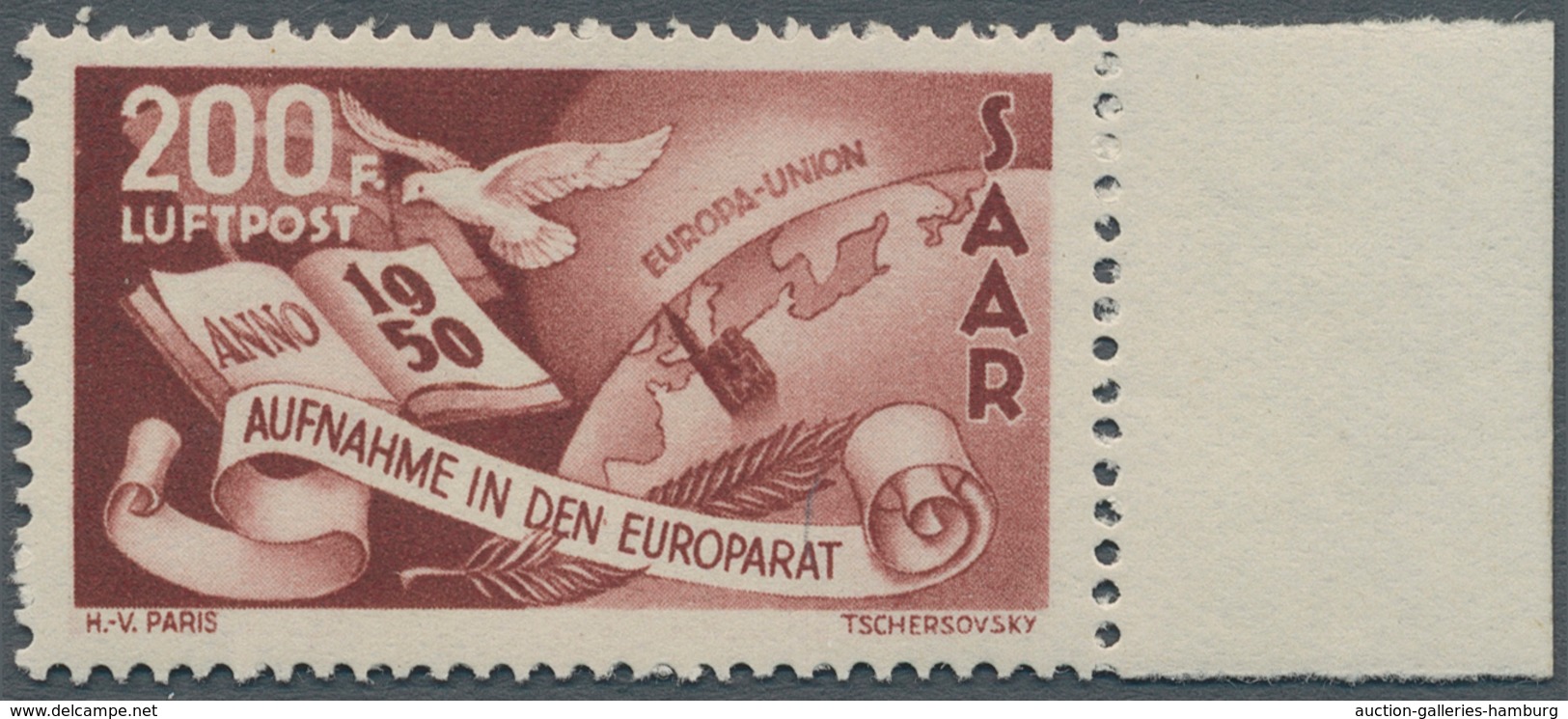 Saarland (1947/56): 1950, 200 Fr Mit PLATTENFEHLER "Punkt Hinter F", Tadellos Postfrisch, Mi 800.- - Cartas & Documentos